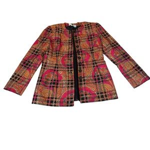 Vintage 100% silk, orange and pink, paisley blazer, size 8